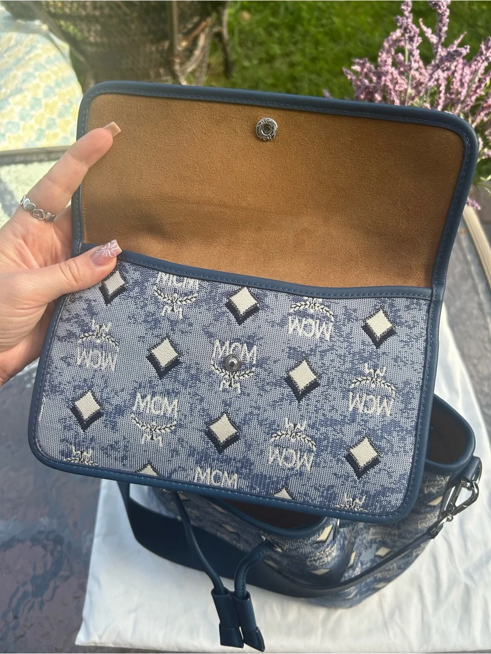 MCM Denim Visetos Dessau Navy Bucketbag Shoulder Bag & Crossbody Purse